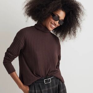 Madewell Chocolate Ribbed Turtleneck Sweater